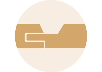 Enkel geometrisk illustration av två sammanfogade träbitar med ett snittmönster.