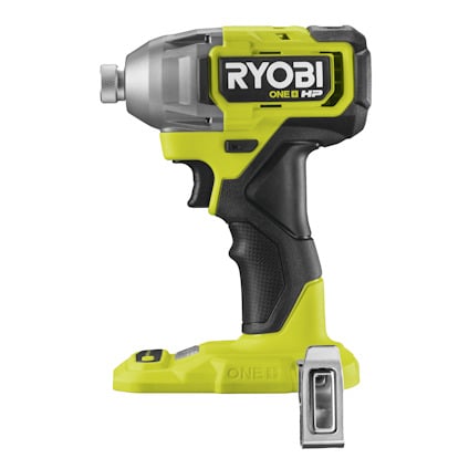 Slagskruvdragare i grönt och svart, med märket "RYOBI" och texten "ONE+ HP" på sidan av verktyget.