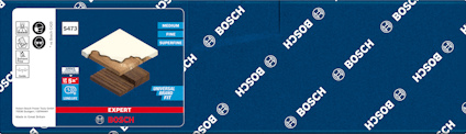 Blå förpackning från Bosch med en bild på sandpapper och text "Expert", "S477", "Universal".