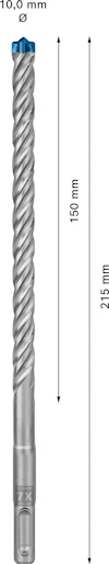 Borr med blå spets, längd: 215 mm, arbetande längd: 150 mm, diameter: 10,0 mm.