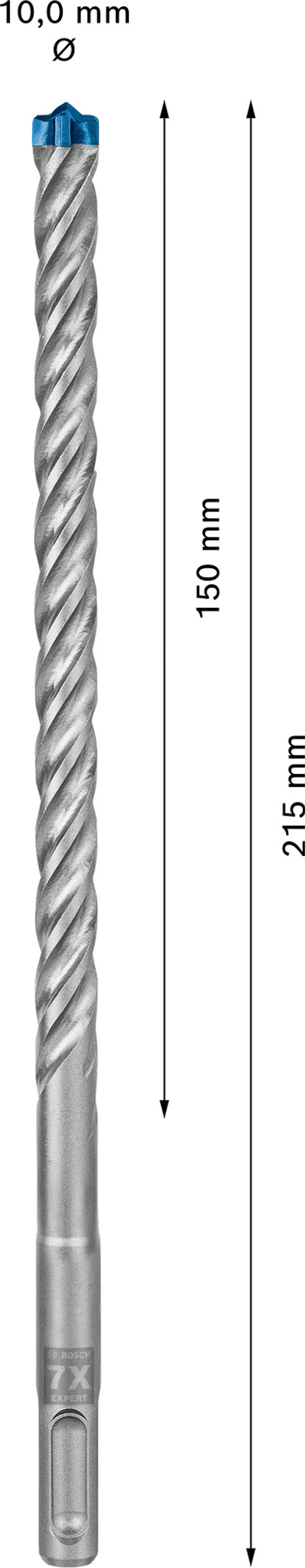 Borr med blå spets, längd: 215 mm, arbetande längd: 150 mm, diameter: 10,0 mm.