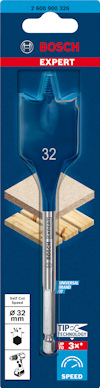 Borrspets i förpackning märkt "Bosch Expert", diameter 32 mm, används för trä.
