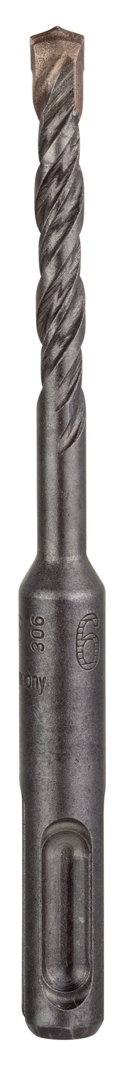 Hammareborr med SDS-fäste i metall, spiralformad design och mörk färg.