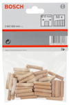 Förpackning med Bosch träplugg, 50 stycken, 6 mm diameter. Streckkod 3165140857938. Tillverkad i Frankrike.