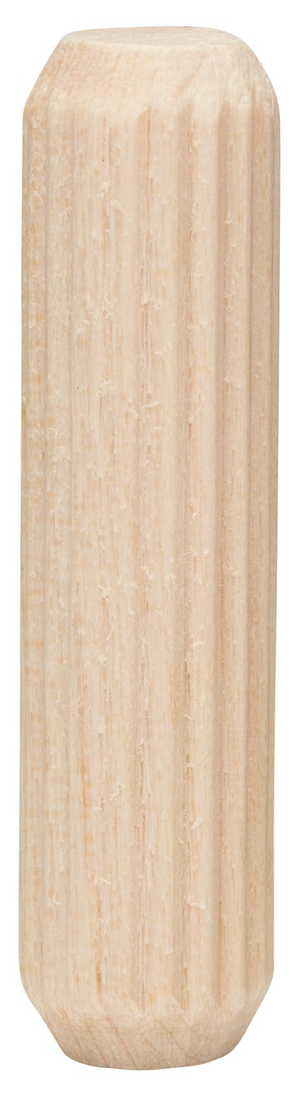 Träplugg med räfflad yta och fasad kant mot en vit bakgrund.
