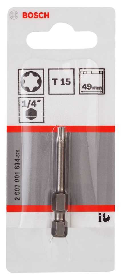 Bits i förpackning från Bosch, T15, 1/4", 49 mm.