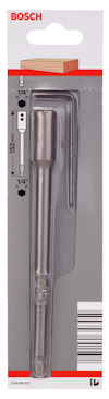 Förpackning med Bosch borrförlängare, 1/4 tum, 152 mm, med streckkod och produktinformation i röd och grå design.