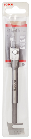 Förpackad Bosch borr, justerbar, storlek 15-45 mm, för borra trä och liknande.