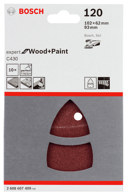 Bosch sandpapper för trä och färg, korn 120, två delar i förpackning.