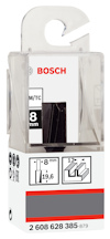 Förpackning från Bosch med skrivfräs 8 mm, modellnummer 2 608 628 385-879.