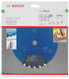 Förpackning med Bosch cirkelsågsklinga för trä, diameter 165 mm, blå klinga, bilder på skärteknik och text som betonar hållbarhet.