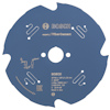 Cirkelsågklinga med blå yta och text och diagram i vitt och guld. Fyra tänder synliga. Bosch och andra markeringar finns.