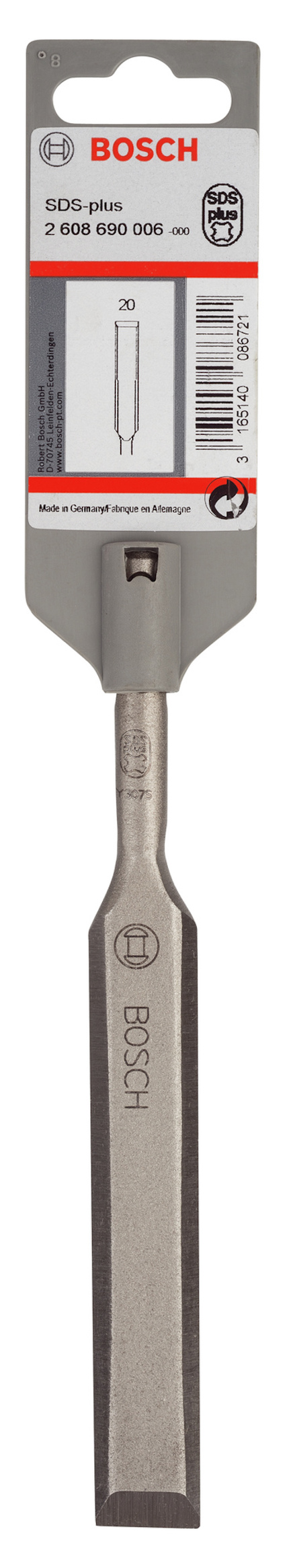 Stämjärn från Bosch med etikett och metalliskt blad.