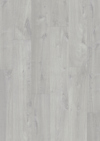 Laminatgolv med ljusgrå träplanksdesign.