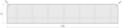 Rektangel med mått 120 x 21 och rundade hörn med radie R3. Skrafferad fyllning.