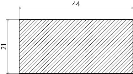 Rektangel med diagonala streck och måtten 44 och 21 markerade.