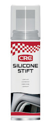 Silikonsprayburk från CRC med röd-vitt mönster och texten "SILICONE STIFT" på etiketten.