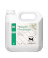 Vit plastbehållare med handtag och vit kork. Etikett med texten "Ytskydd 02" och "OrganoWood". 3 liter.