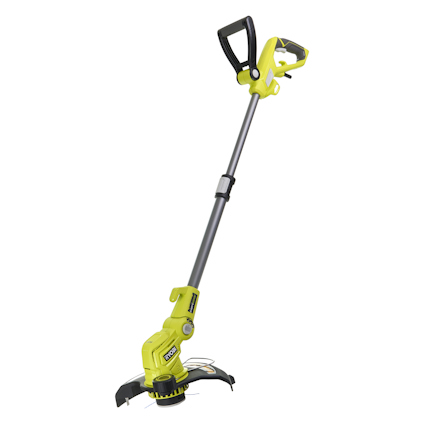 Grön grästrimmer med svart handtag och teleskopiskt skaft.