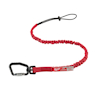 Röd verktygssäkring med karbinhake och elastisk rem, märkt med "Milwaukee Tool Lanyard 4.5 kg".