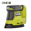 Grön och svart detaljslipmaskin med märket "RYOBI" och symbolen "18V ONE+" på ovansidan.