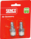 Förpackning med två metallnipplar på röd bakgrund med texten "Senco" och "Air Accessory".