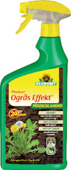 Sprayflaska med etiketttext: "Finalsan Ogräs Effekt Färdigblandad". Bild på en maskros och Neudorff-logotypen.