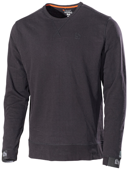Svart sweatshirt med rund hals och långa ärmar. Diskret logotyp på bröstet och ribbstickade ärmslut.