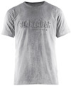 Kortärmad gråmelerad t-shirt med texten "BLÅKLÄDER WORKWEAR" tryckt framtill.