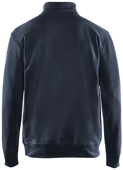 Marinblå fleecejacka sedd bakifrån.