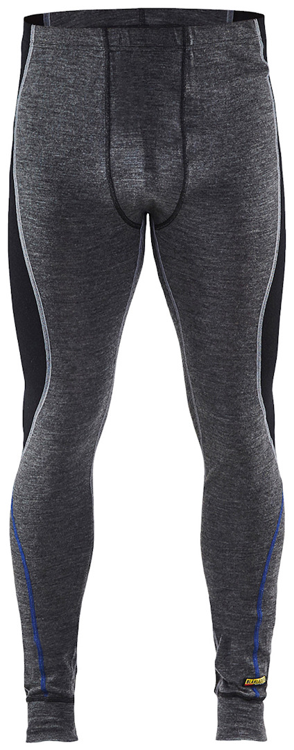 Gråa och svarta långkalsonger med blå sömmar och Blåkläder-logotyp på vänster ben.