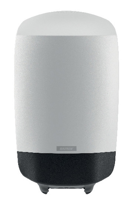 Vit och svart väggmonterad handtorkhållare med slät yta och enkel design.