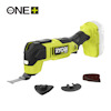 Multiverktyg med grönt och svart handtag, med flera utbytbara huvuden. Märke: Ryobi One+.