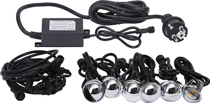 TRÄDGÅRDSB TRAPPLJUS 6-PACK KROM SET INKL TRAFO