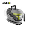 Bärbar, grå och grön 18V Fläckborttagare med transparent ehållare. Märkt "RYOBI".