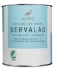 Vit målarfärg av märket Alcro Servalac halvblank 40, med text på burken och en logotyp med en val.