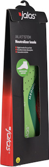 Förpackning med Jalas neutralizer sula, synlig del av grön innersula och text "JALAS 8710M Neutralizer Insole".