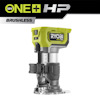 Handöverfräs med gröna och svarta detaljer, märkt "RYOBI ONE+ HP". Text "18V ONE+ HP Brushless" ovanför.