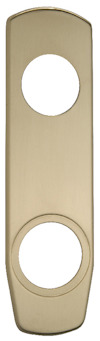 Avlång mässingsskylt med två runda hål, en upptill och en nedtill.