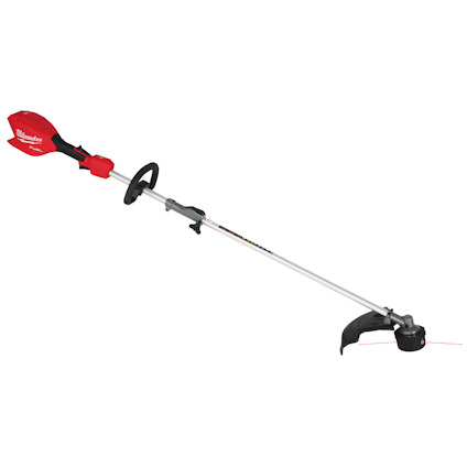 Röd och svart trimmer med långt metallhandtag och svarta detaljer.