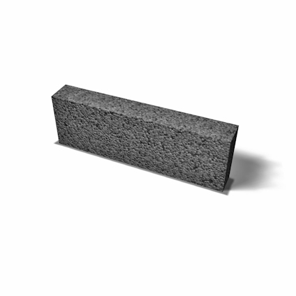 Ett rektangulärt, grått lättklinkerblock med en grov yta, avbildat mot en vit bakgrund.