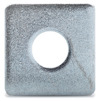 Fyrkantig metallbricka med ett centrerat runt hål. Robust yta med en blank finish.