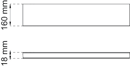 Rektangel med måtten 160 mm x 18 mm, visad uppifrån och i genomskärning.