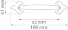 Svartvit ritning av handtag med måtten 41 mm höjd, 190 mm bredd och cc-mått.