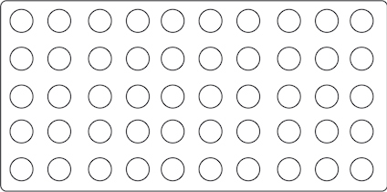 Rektangel fylld med jämnt fördelade cirklar i rader och kolumner.