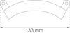 Rak linjeteckning av en böjd plåt med två hål, mått 133 mm.