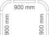 900 mm i mitten och i vertikala positioner, två böjda linjer ovanför.