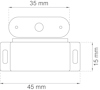 Diagram av ett objekt med mått: 45 mm bred, 15 mm hög och en övre del märkt med 35 mm.