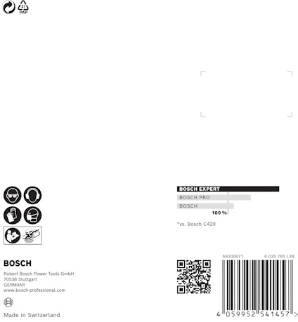 Förpackning för Bosch Expert sågblad, med logotyper, QR-kod och streckkod.