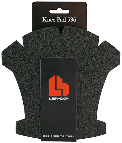 Svart och grå knäkudde med texten "Knee Pad 536" och varumärket "L.Brador" i mitten.